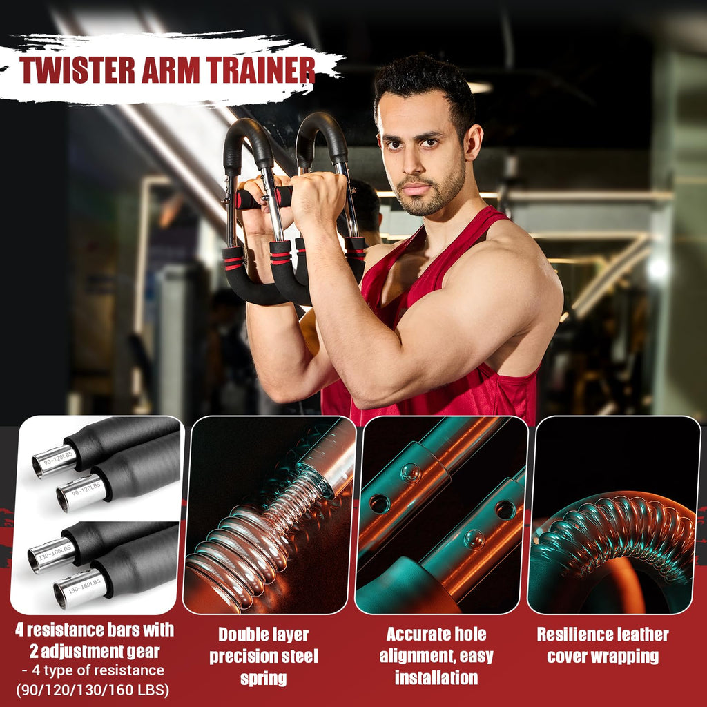 Twister Arm Trainer, Adjustable Twister Arm Chest Exerciser with 2/4 Spring & Training Poster for Men & Women, Detachable Power Twister Home Fitness Equipment for Enhancing Upper Body Muscle