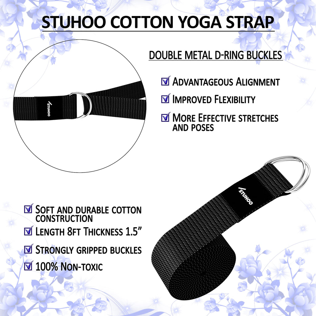 STUHOO Yoga Blocks 2 pack and Yoga Strap Includes Descriptive E-book for Beginners Sturdy Yoga Brick & Lightweight Eva Foam Block Support Deepen Poses, Provides Strength & Stability for Pilates Practice