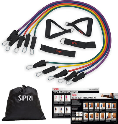 SPRI Resistance Band Kit - Resistance Training Interchangeable Tubes for Full Body Toning - Includes 5 Exercise Bands, Ankle/Wrist Strap with Padded Handles, Door Anchor, Exercise Guide, Carry Bag