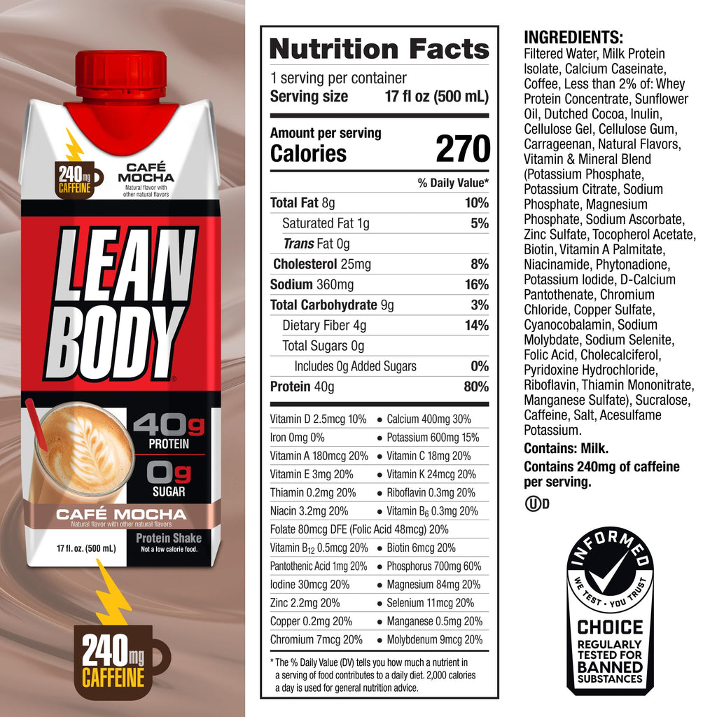 Labrada Lean Body Ready-to-Drink Cookies and Cream Protein Shake, 40g Protein, Whey Blend , 0 Sugar, Gluten No, 22 Vitamins & Minerals, (Recyclable Carton & Lid - Pack of 12) LABRADA , 17 Fl Oz (Pack of 12)