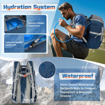 RAINSMORE Foldable Hiking Backpack for Women Men Packable Camping Backpack 40L Waterproof Hiking Daypack Bag Lightweight Collapsible Daypack for Travel Trekking Mountaineering Large Capacity Black