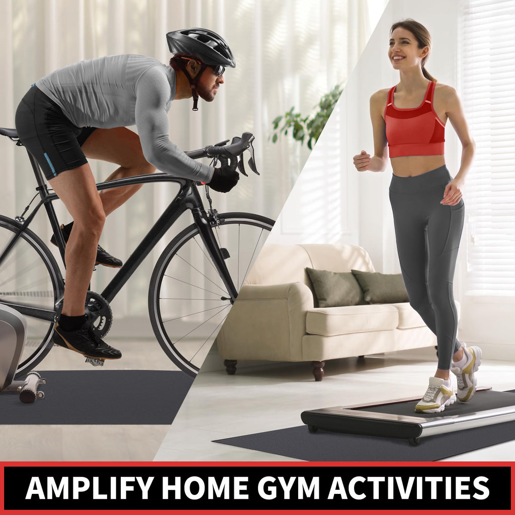 Treadmill Mat, 7'x3'/6'x3'/6'x2.5'/5.6'x2'/4'x2', 6mm Thick Exercise Equipment Gym Mat for Hardwood FloorCarpet, Compatible with Peloton Bike, Indoor Spin Bike, Elliptical