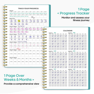 Fitness Workout Journal for Women & Men, A5(5.5" x 8.2") Workout Log Book Planner for Tracking, Progress, and Achieving Your Wellness Goals - Green