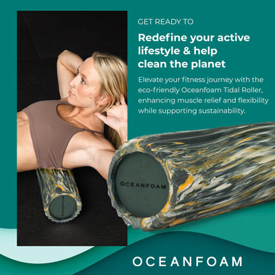 Oceanfoam Tidal Roller - Natural - Muscle Massage Foam Roller for Back Pain & Stretching - Firm and Ergonomic Wide Wave Textured - Yoga, Athletics, & Wellness - Full Size, 20" x 5"