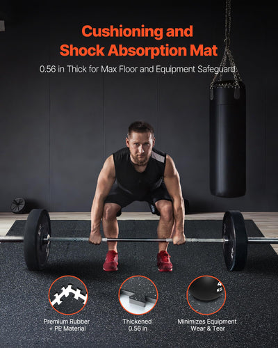 VEVOR 0.56Inch 48sq.ft 12 Tiles Gym Flooring for Home Gym, Rubber Top with High Density EVA Foam, 25 x 25In Gym Floor Exercise Equipment Mats, Interlocking Gym Mats, Puzzle Workout Mats, Black & Gray