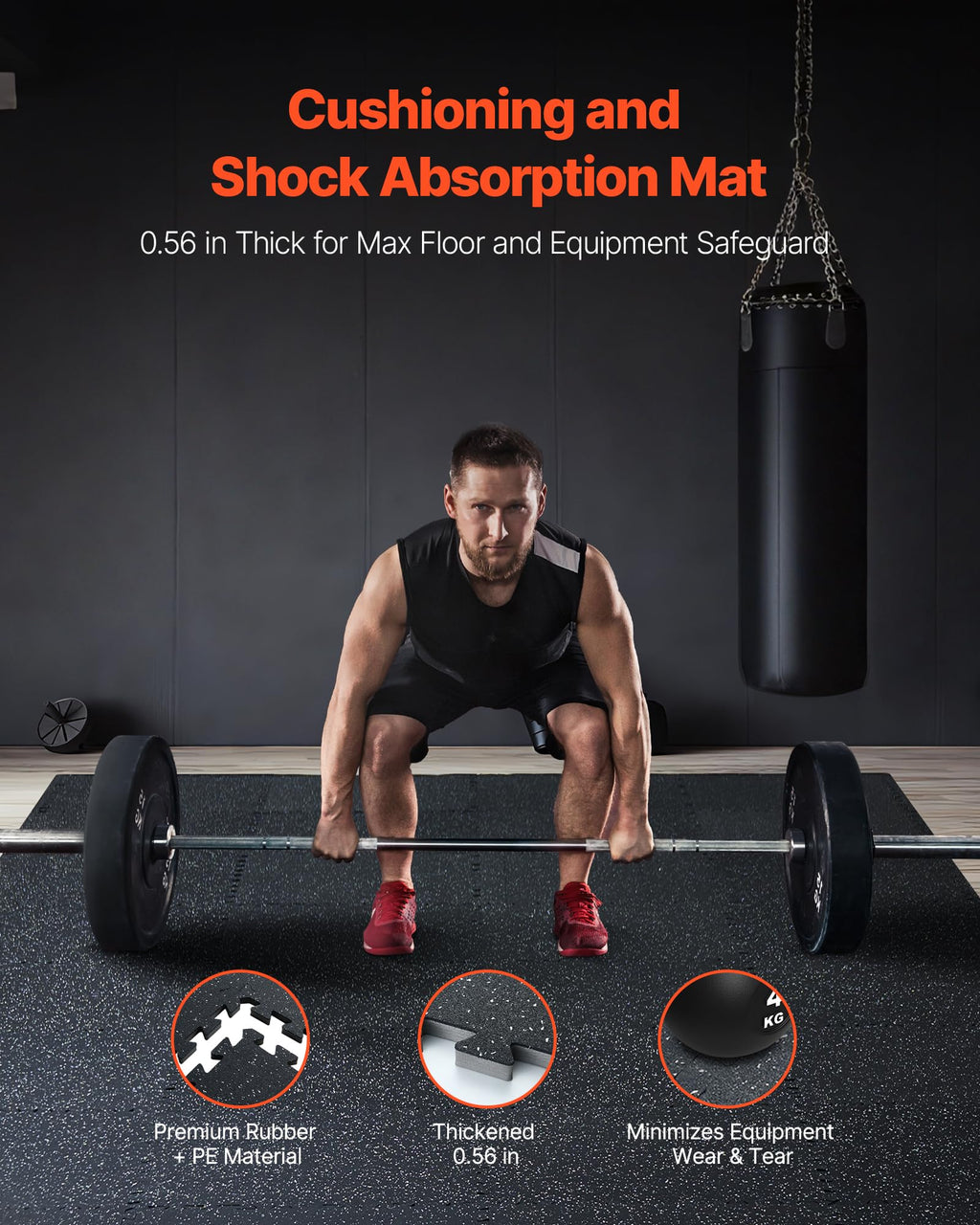 VEVOR 0.56Inch 48sq.ft 12 Tiles Gym Flooring for Home Gym, Rubber Top with High Density EVA Foam, 25 x 25In Gym Floor Exercise Equipment Mats, Interlocking Gym Mats, Puzzle Workout Mats, Black & Gray