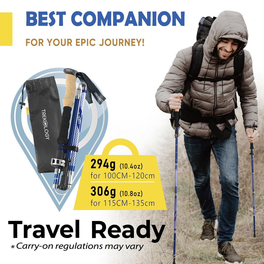 Trekology Trek-Z Collapsible Hiking & Trekking Poles - Balance Support for Seniors, Women, and Men, 2pc Per Set