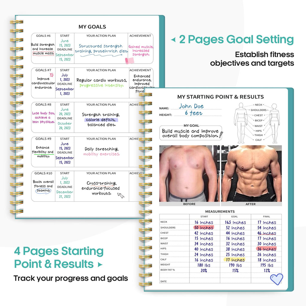 Fitness Workout Journal for Women & Men, A5(5.5" x 8.2") Workout Log Book Planner for Tracking, Progress, and Achieving Your Wellness Goals - Green