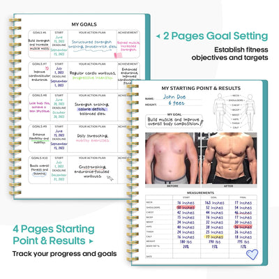 Fitness Workout Journal for Women & Men, A5(5.5" x 8.2") Workout Log Book Planner for Tracking, Progress, and Achieving Your Wellness Goals - Green