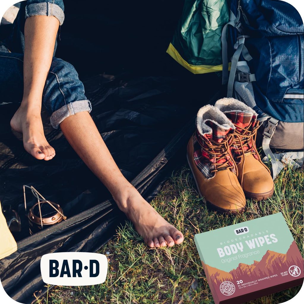 Bar-D Biodegradable Body Wipes with Tea Tree Oil & Aloe Vera - Refreshing Shower Wipes Great for Camping, Hiking, Post Workout and Travel (3-Pack, 10 Wipes/Pack)