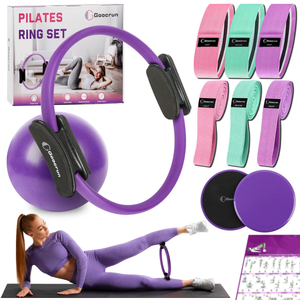 Pilates Ring Set with Resistance Bands Set, Pilates Ball, Sliding Disks – Workout Equipment Home Gym Includes Complete Fitness Poster