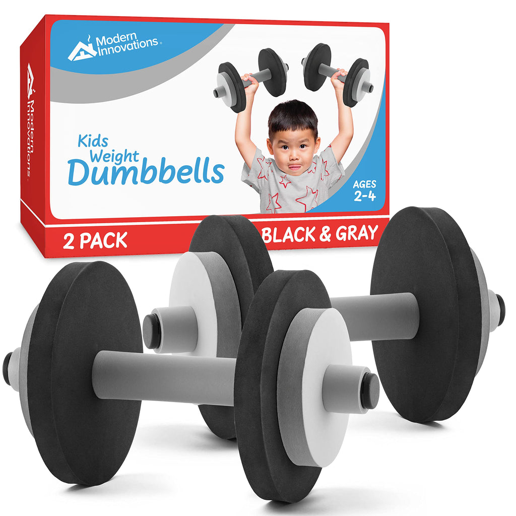 Modern Innovations Kids Weight Set (2 Pack) Toy Dumbbells, Baby Dumbbell Workout Weights, Fun Fitness and Exercise Equipment for Toddlers - Black & Gray…