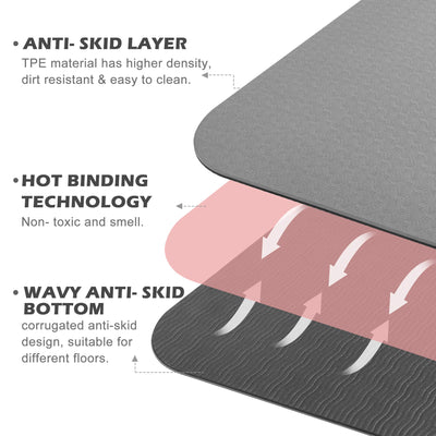 Yoga Mat Non Slip, Pilates Fitness Mats, Eco Friendly, Anti-Tear 1/4" Thick Yoga Mats for Women, Exercise Mats for Home Workout with Carrying Sling and Storage Bag