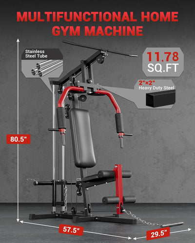 Home Gym Equipment, Workout Weight Machine with Cable Pulley System, 400 LBS Weight Capacity All in One Full Body Exercise Station for Strength Training, Multifunctional Compact Home Gym