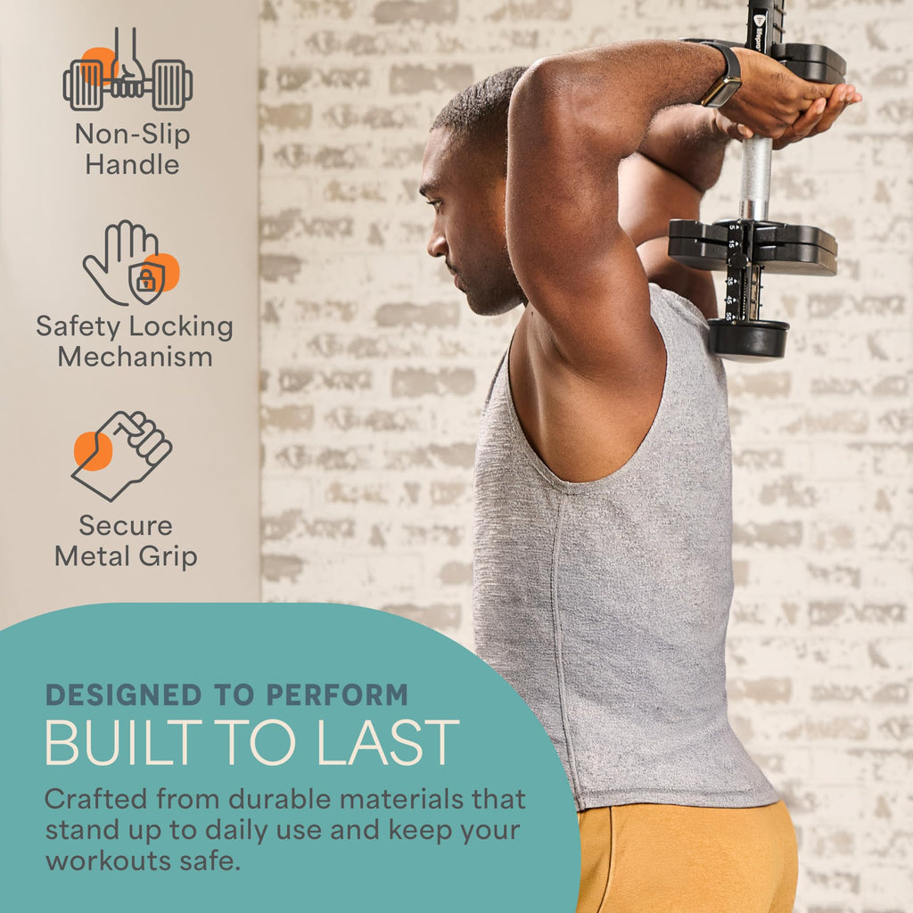 Lifepro Adjustable Dumbbells Set - 5in1-15lb 25lb 43lb 55lb weights Set & Single with Rack - Quick Adjust, Secure Grip - Compact Hand Weights for Men Women Home Gym