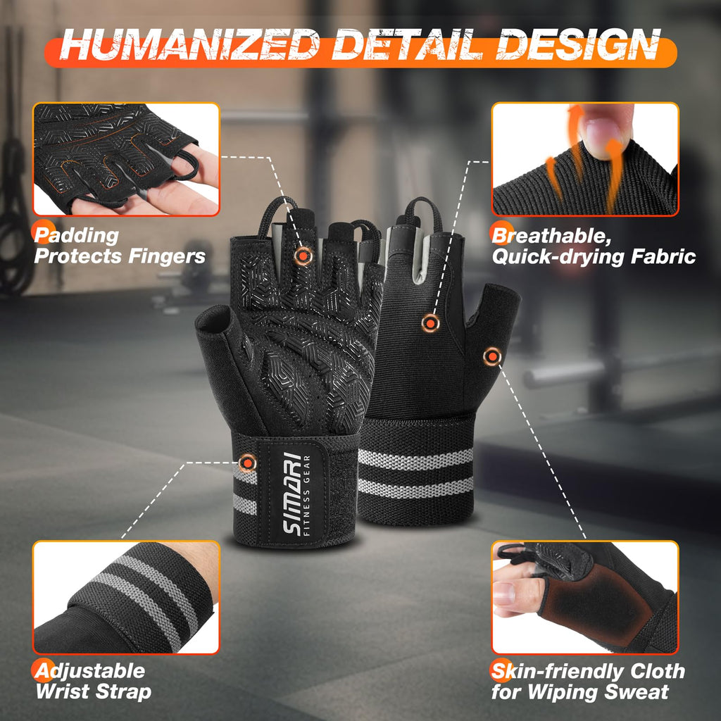 SIMARI Breathable Workout Gloves for Men & Women, Weight Lifting Gloves with Padded, Grip, Full Palm Protection, Gift for Gym Exercise, Cycling, Weightlifting Training, Fitness, Black, Pink, Size