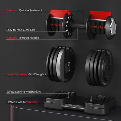 Yaheetech Adjustable Dumbbell Set 28/40/52.5/90LBS Adjustable Dumbbells Fast Adjust Dumbbell Weight Set with Anti-Slip Handle and Tray for Men/Women Home Gym Strength Training Equipment Single/Pair