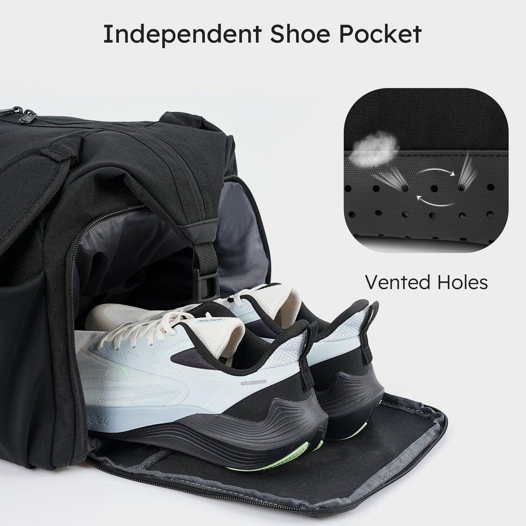 Gym Bag for Men with 2 Upgraded Bottle Holders Convertible Duffle Bag and Gym Backpack Waterproof Sports Bags with Shoes Compartment and Wet Pocket - Black