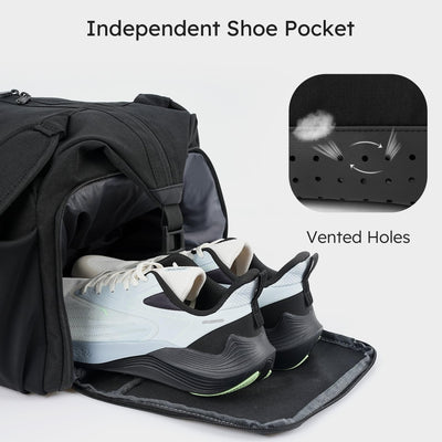 Gym Bag for Men with 2 Upgraded Bottle Holders Convertible Duffle Bag and Gym Backpack Waterproof Sports Bags with Shoes Compartment and Wet Pocket - Black