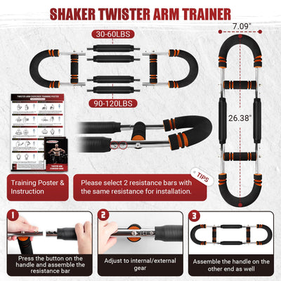 Twister Arm Trainer, Adjustable Twister Arm Chest Exerciser with 2/4 Spring & Training Poster for Men & Women, Detachable Power Twister Home Fitness Equipment for Enhancing Upper Body Muscle