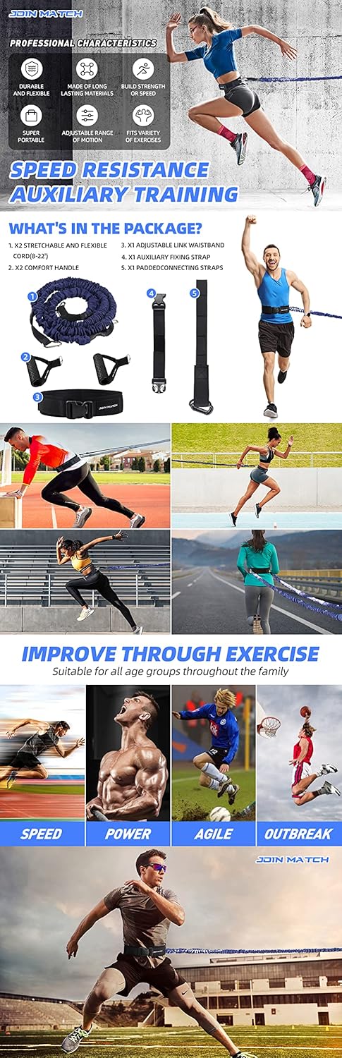 Workout Suspension Resistance Trainer System, Exercise Explosive Force Bounce Physical, Training Resistance Rope Improve Speed，Stamina, Mobility, Strength and Help You Build Muscle.