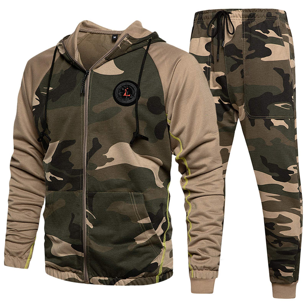 DUOFIER Men's Hooded Athletic Tracksuit Casual Full Zip Jogging Sweatsuits