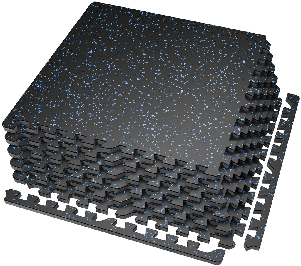 SUPERJARE 0.56'' Thick 12 Pcs 48 Sq Ft Rubber Top Exercise Equipment Mats, High Density EVA Foam Mats with Rubber Top, Interlocking Gym Flooring for Home Gym, Protective Workout Mat, Black/Grey
