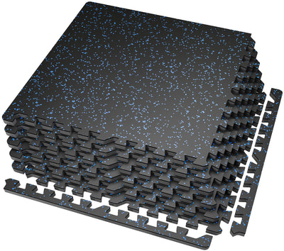 SUPERJARE 0.56'' Thick 12 Pcs 48 Sq Ft Rubber Top Exercise Equipment Mats, High Density EVA Foam Mats with Rubber Top, Interlocking Gym Flooring for Home Gym, Protective Workout Mat, Black/Grey