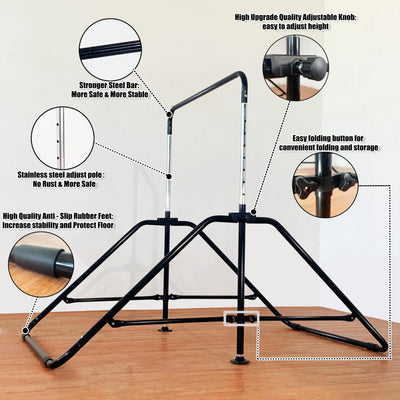 MARFULA Foldable Gymnastic Bar for Kids Ages 3-9, 9 Height Levels, 200 lbs Weight Capacity, 5 Ft Length Gymnastic Kip Bar with Mat, Gymnastic Equipment for Home and Gym Center Indoor Outdoor Use