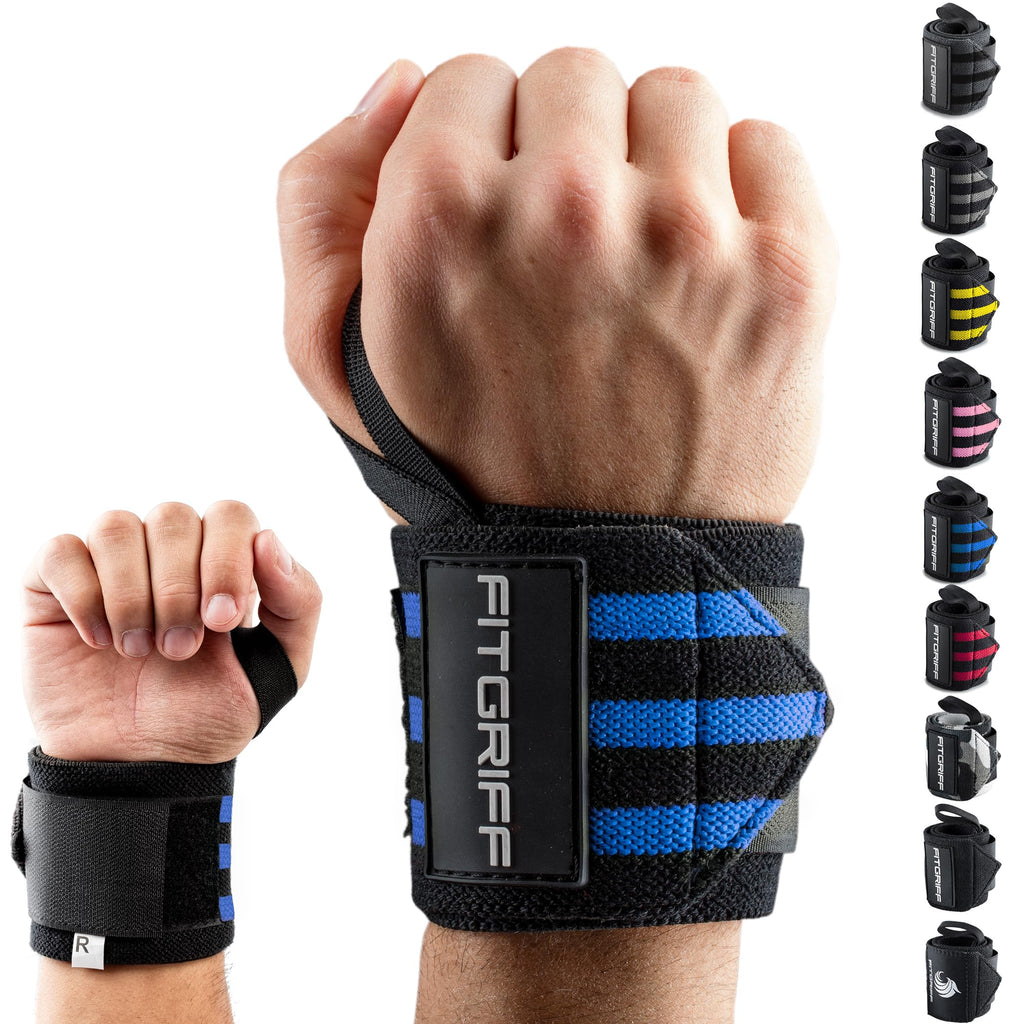 Fitgriff® Wrist Wraps for Weightlifting (18") Heavy-Duty Support for Gym, Bench Press, and Pushups (1 Pair) - for Men and Women (Black)