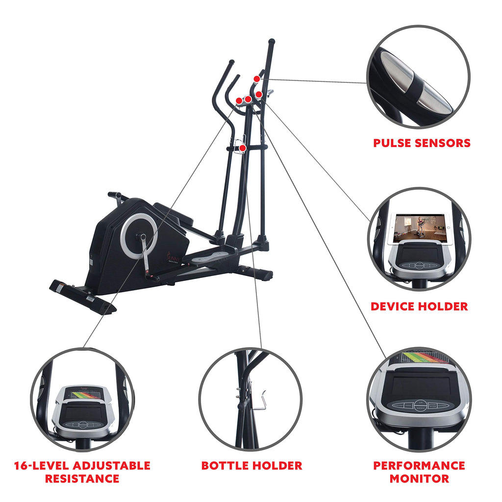 Sunny Health & Fitness Smart 2-in-1 Upright Elliptical Full-Body Exerciser, Home Cross-Training Arm/Leg Cardio Workout Machine, Optional Free SunnyFit App Bluetooth Link or Electro-Magnetic Resistance