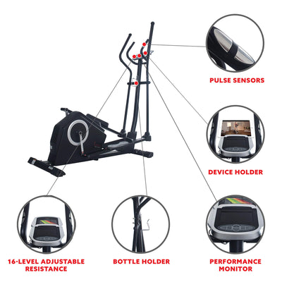 Sunny Health & Fitness Smart 2-in-1 Upright Elliptical Full-Body Exerciser, Home Cross-Training Arm/Leg Cardio Workout Machine, Optional Free SunnyFit App Bluetooth Link or Electro-Magnetic Resistance