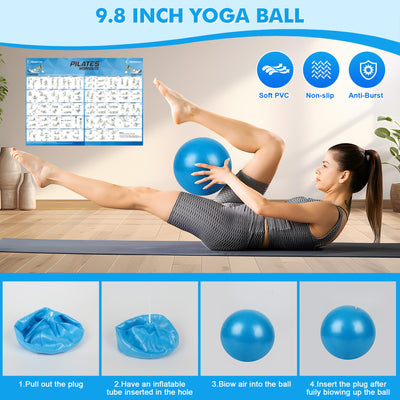 Pilates Ring Set with Resistance Bands Set, Pilates Ball, Sliding Disks – Workout Equipment Home Gym Includes Complete Fitness Poster