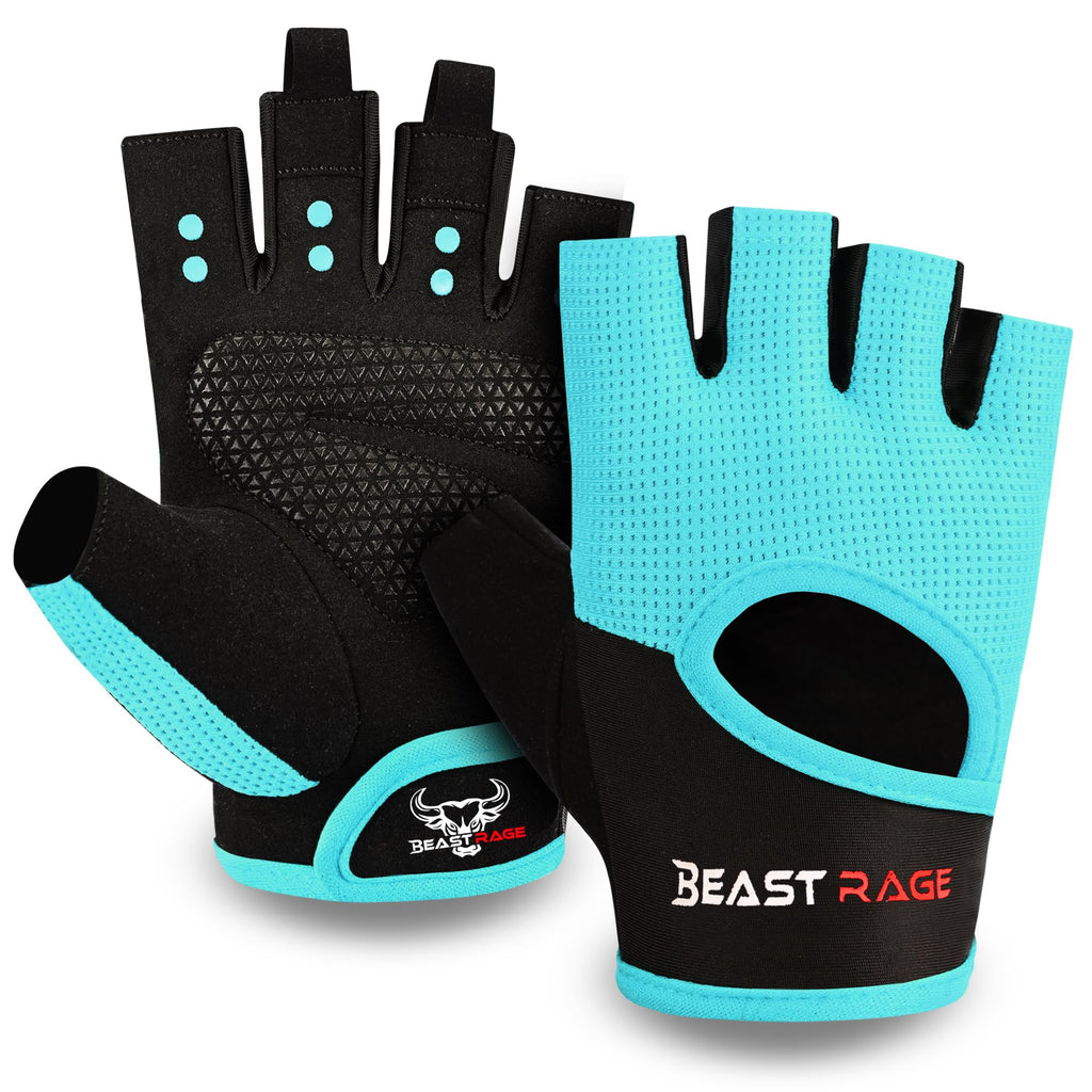 BEAST RAGE Workout Gloves for Men & Women - Fingerless Gym Gloves with Palm Protection, Breathable & Lightweight for Weightlifting, Cycling & Pull Up