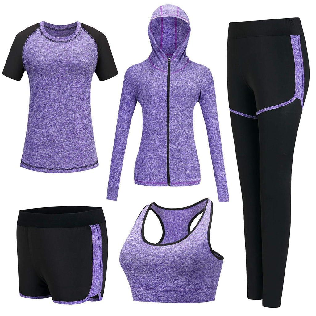 5pcs Workout Outfits for Women Athletic Sets Sport Suits Yoga Gym Fitness Exercise Clothes Jogging Tracksuits