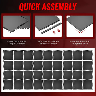 SUPERJARE 0.56'' Thick 12 Pcs 48 Sq Ft Rubber Top Exercise Equipment Mats, High Density EVA Foam Mats with Rubber Top, Interlocking Gym Flooring for Home Gym, Protective Workout Mat, Black/Grey