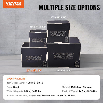 VEVOR 3 in 1 Plyometric Jump Box, Easy-to-Assemble Wood Plyo Box for Jumping Trainers, Home Gym Training and Conditioning