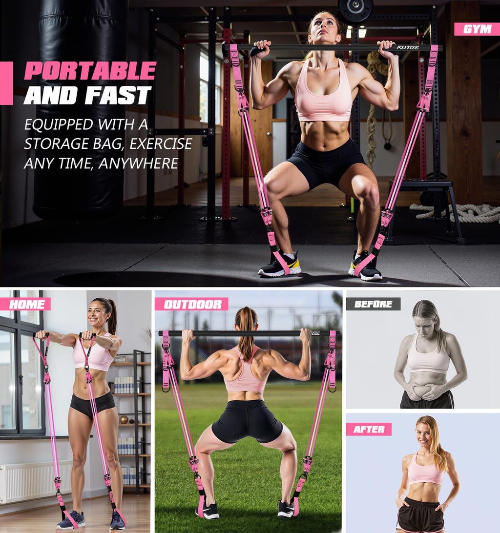 Pilates Bar Kit with Resistance Bands, Heavy Duty Pilates Equipment for Men, Strength Training Bar for Legs, Hip, Back, Arm, Abs, Chest, Shoulders, Portable Home Gym Full Body Workout Equipment