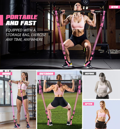 Pilates Bar Kit with Resistance Bands, Heavy Duty Pilates Equipment for Men, Strength Training Bar for Legs, Hip, Back, Arm, Abs, Chest, Shoulders, Portable Home Gym Full Body Workout Equipment