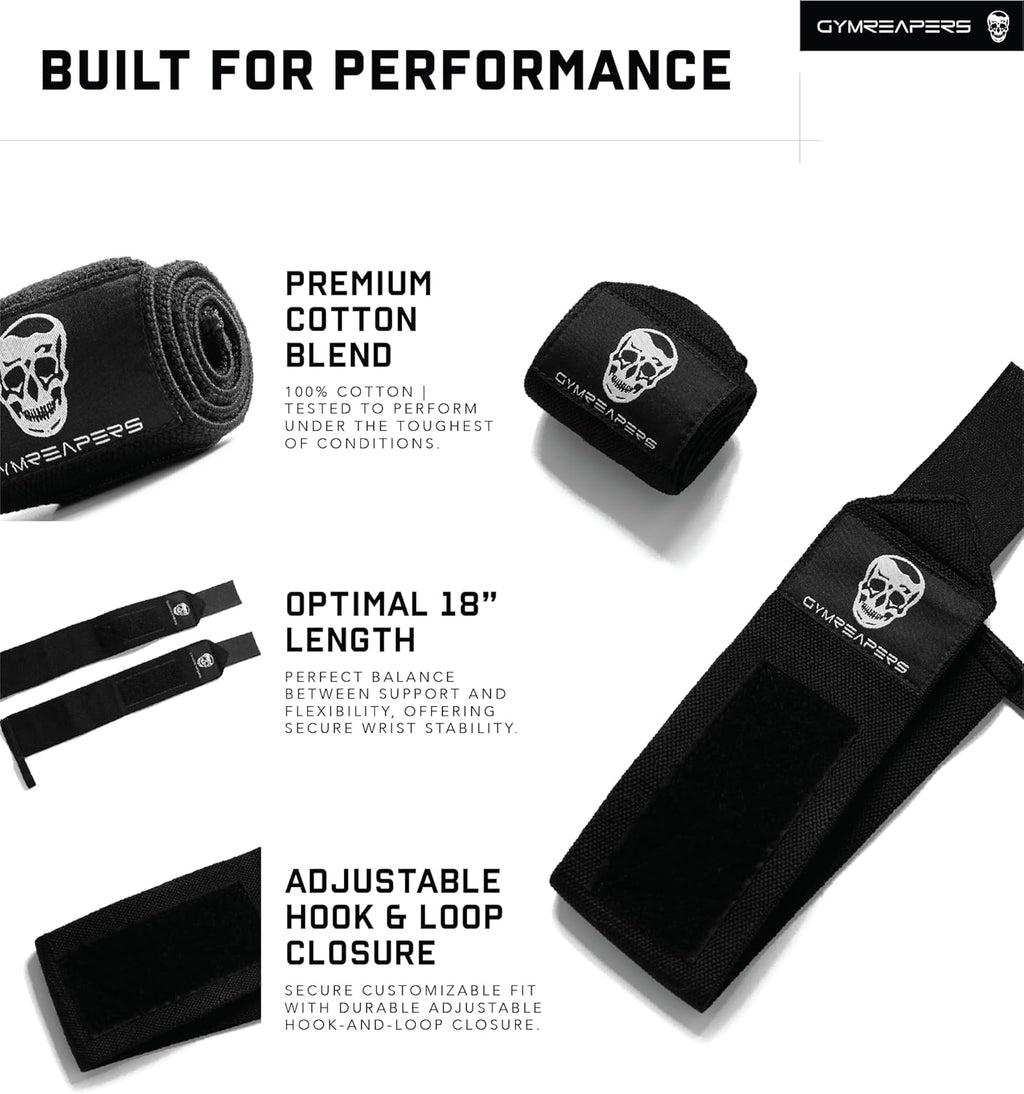 Gymreapers Weightlifting Wrist Wraps (IPF Approved) 18" Professional Quality Wrist Support with Heavy Duty Thumb Loop - Best Wrap for Powerlifting Competition, Strength Training, Bodybuilding