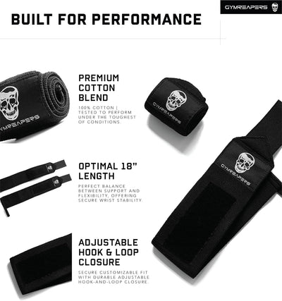 Gymreapers Weightlifting Wrist Wraps (IPF Approved) 18" Professional Quality Wrist Support with Heavy Duty Thumb Loop - Best Wrap for Powerlifting Competition, Strength Training, Bodybuilding