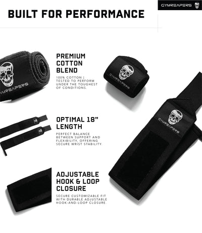 Gymreapers Weightlifting Wrist Wraps (IPF Approved) 18" Professional Quality Wrist Support with Heavy Duty Thumb Loop - Best Wrap for Powerlifting Competition, Strength Training, Bodybuilding