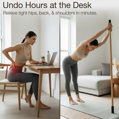 5ft Yoga Stick Made from Natural Bamboo - Stretching Stick for Mobility, Balance, Pilates & Physical Therapy - Exercise Stick with Non-Slip Ends - Includes 20+ Video Tutorials