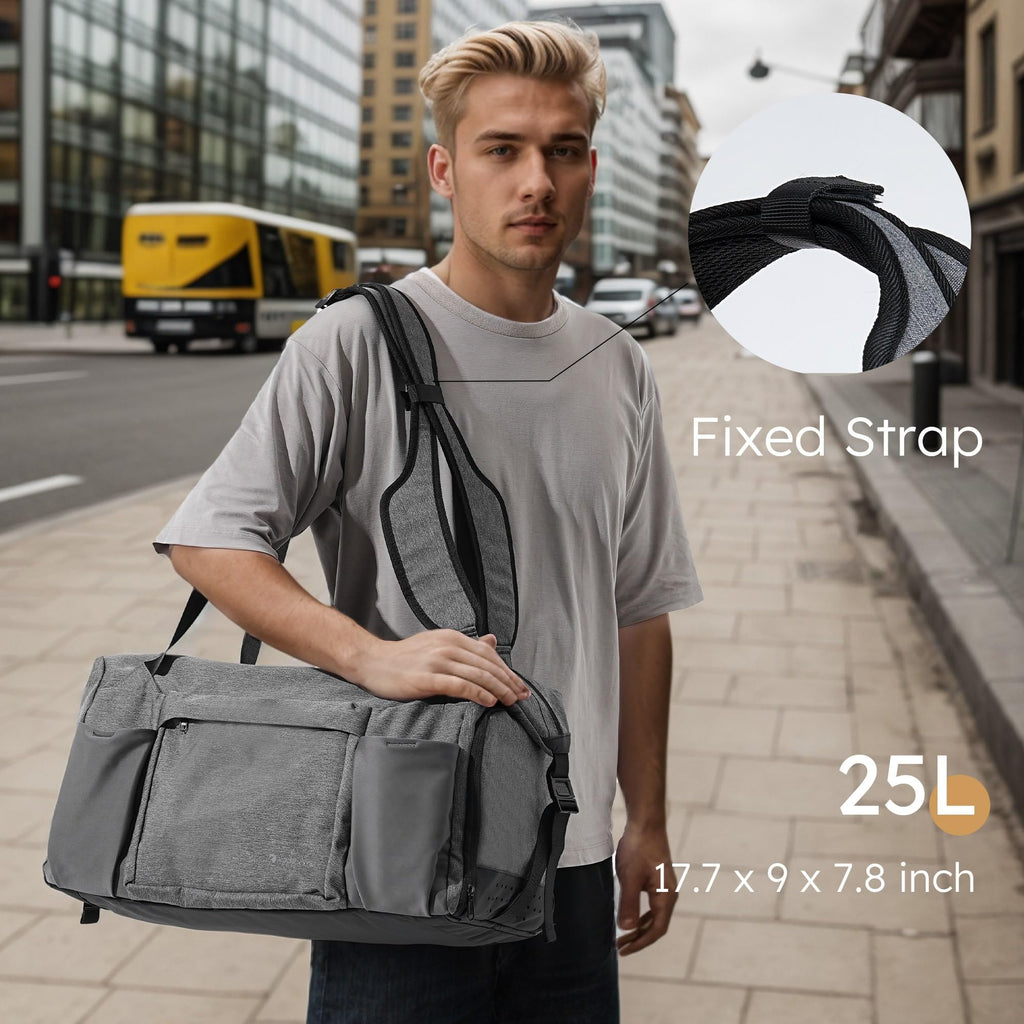 Gym Bag for Men with 2 Upgraded Bottle Holders Convertible Duffle Bag and Gym Backpack Waterproof Sports Bags with Shoes Compartment and Wet Pocket - Black