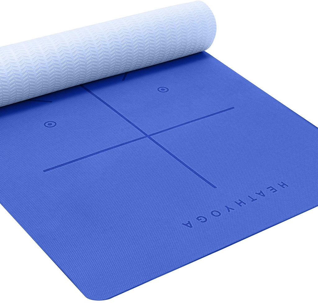 Heathyoga Eco Friendly Non Slip Yoga Mat, Body Alignment System, SGS Certified TPE Material - Textured Non Slip Surface and Optimal Cushioning,72"x 26" Thickness 1/4"