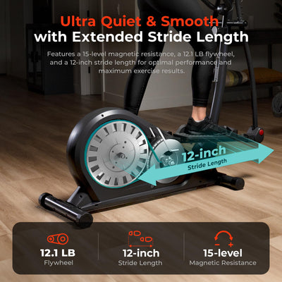 Sunny Health & Fitness Smart Elliptical Full-Body Cross Training Machine w/Extended Stride, Cardio Exercise Trainer for Home, Free SunnyFit App Bluetooth Connection, Optional 12" or 16" Stride Length