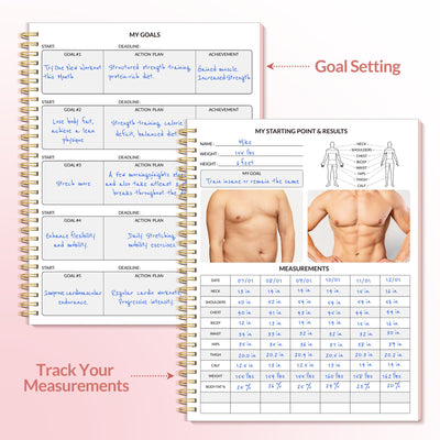 Fitness Journal Workout Planner for Women & Men, A5 (6.4" x 8.3") Workout Journal Log Book Planner Gift for Track Gym Essentials, Home Workouts, Track Progress, Achieve Wellness Goals, Pink