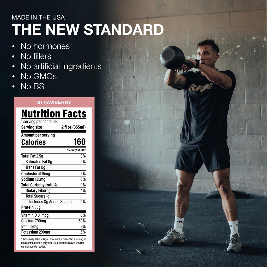 RAW Ready-to-Drink Protein Shake, Vanilla - RTD Protein Drinks with Grass-Fed Whey Protein Isolate for Post-Workout - Zero-Sugar & Gluten-Free Meal Replacement Drink & Breakfast Shake, 12 Fl Oz