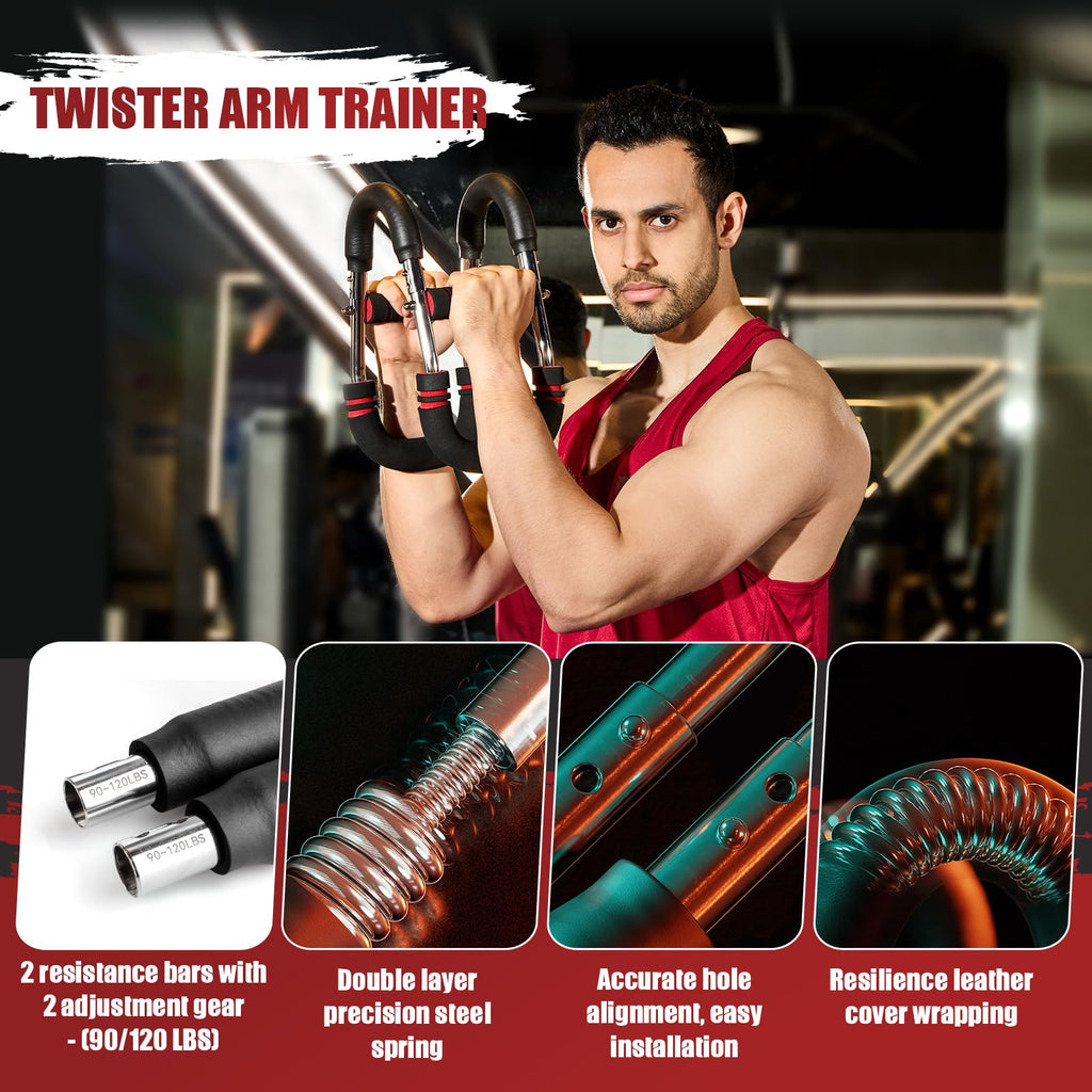 Twister Arm Trainer, Adjustable Twister Arm Chest Exerciser with 2/4 Spring & Training Poster for Men & Women, Detachable Power Twister Home Fitness Equipment for Enhancing Upper Body Muscle
