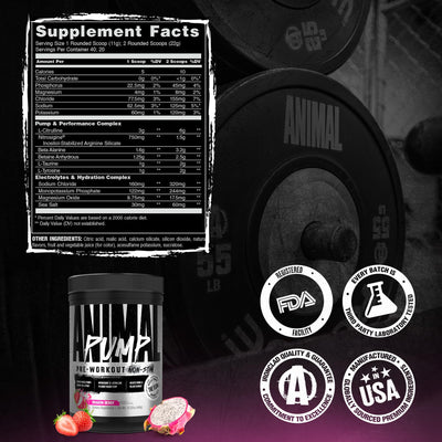 Animal Pump NS Stim-Free Pre Workout Powder for Men & Women - Caffeine-Free Preworkout for Energy, Focus, and Muscle Builder, Beta Alanine, Citrulline, Nitrosigine and Nootropics, Dragon Berry, 440g